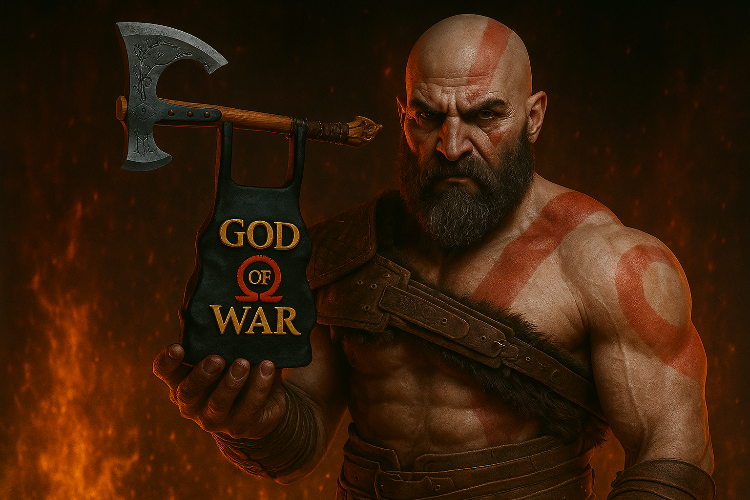 استند دسته پلی استیشن 5 طرح god of war با حروف طلایی