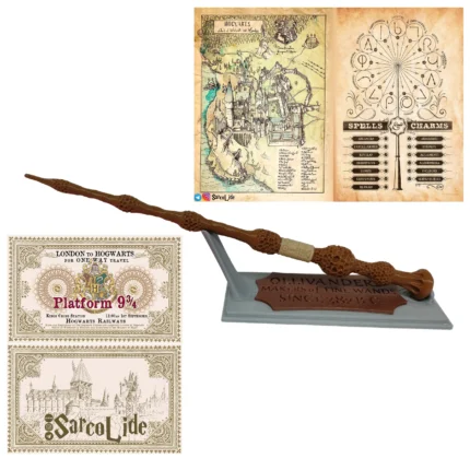 چوب دستی الدر همراه استند اولیوندرز، نقشه هاگوارتز، لیست جادو ها و بلیط قطار