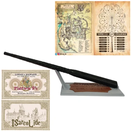 چوب دستی سیریوس بلک همراه استند اولیوندرز، نقشه هاگوارتز، لیست جادو ها و بلیط قطار